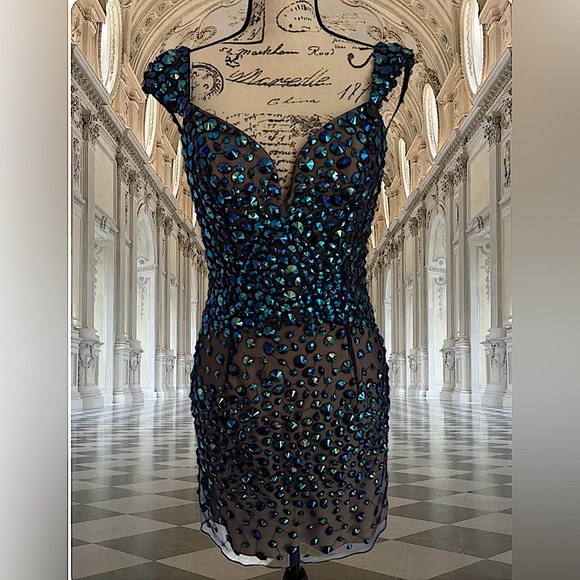 Sherri Hill blue embellished DRESS - Picture 1 of 1